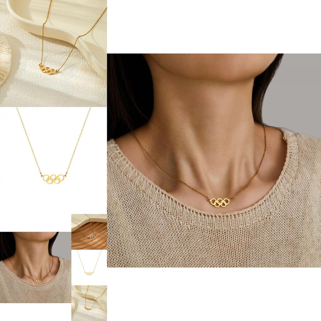 Modische 18k Gold- und Silber Titanstahl Fünf-Ring Anhänger Halskette für schicken Alltag