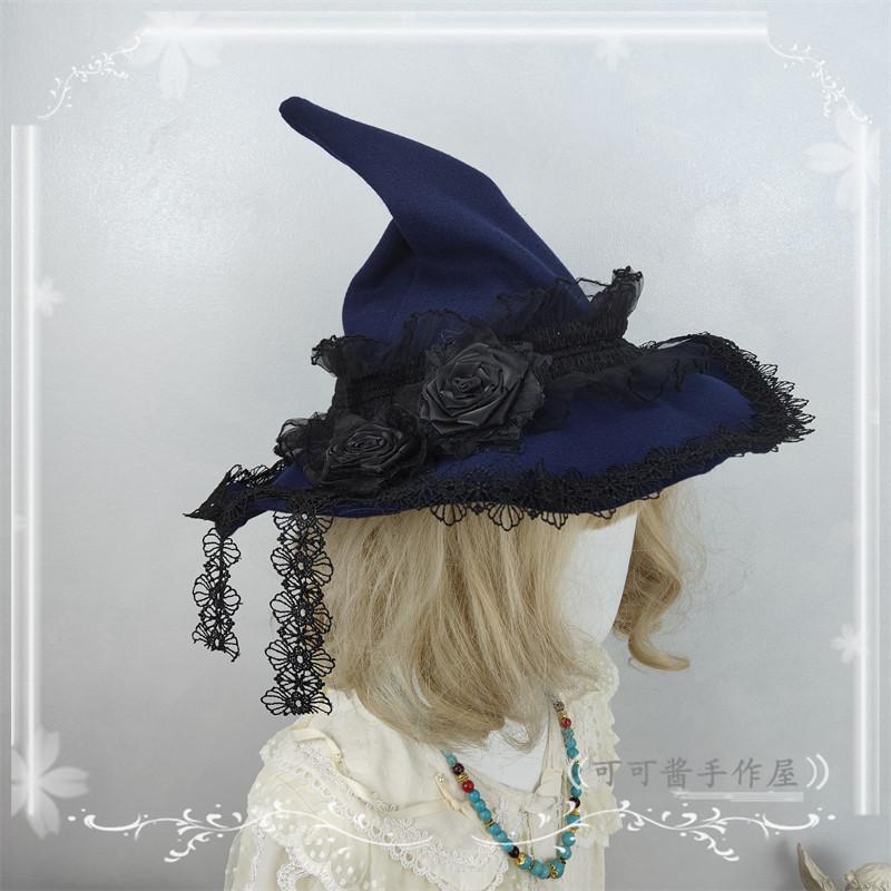 Lolita Goth Rose White Burgundy Hat for Women Multi-color Original Pointed Witch Hat Halloween Wizard Hats