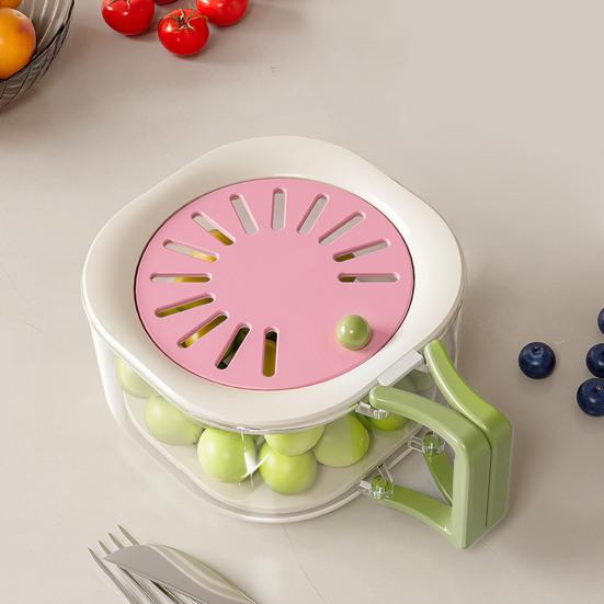 2Pcs 2-in-1 Drain And Preservation Basket Fruit Bowl Vegetable Washing And Draining Basket Fruit Basket with Strainer Lid Foldable Handle for Kitchen