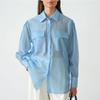 Women S Long Sleeve Lapel Sheer Tencel Blend Shirt For Commute