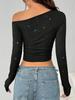Rocker Studded Shoulder Strap Long Sleeve T-Shirt Women Spring Imported Ins Slim Knit Cami Top
