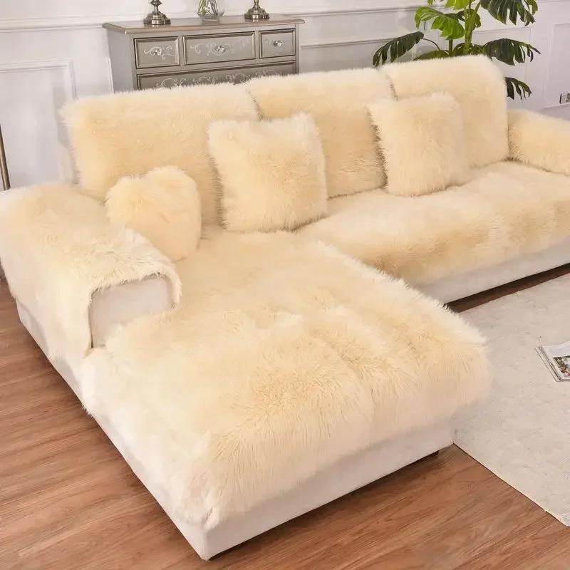 New Sofa Cover Full Cover Winter Imitation Wool Cushion Long Plush Window Thickened European Anti-skid Sofa Mat