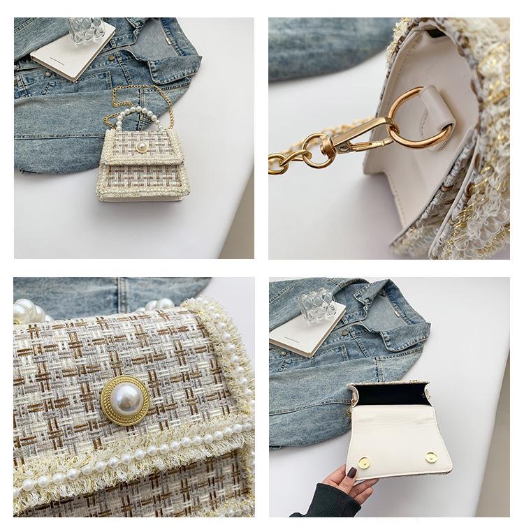 Women's Autumn & Winter Mori-Style Knitted Wool Bag with Pearl Lace and Chain