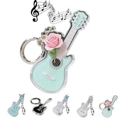 Hermoso Llavero Colgante de Guitarra, Llavero con Forma de Guitarra Acrílica, Llavero de Guitarra Rosa Lindo 2D, Ideal Para Amantes de la Música.