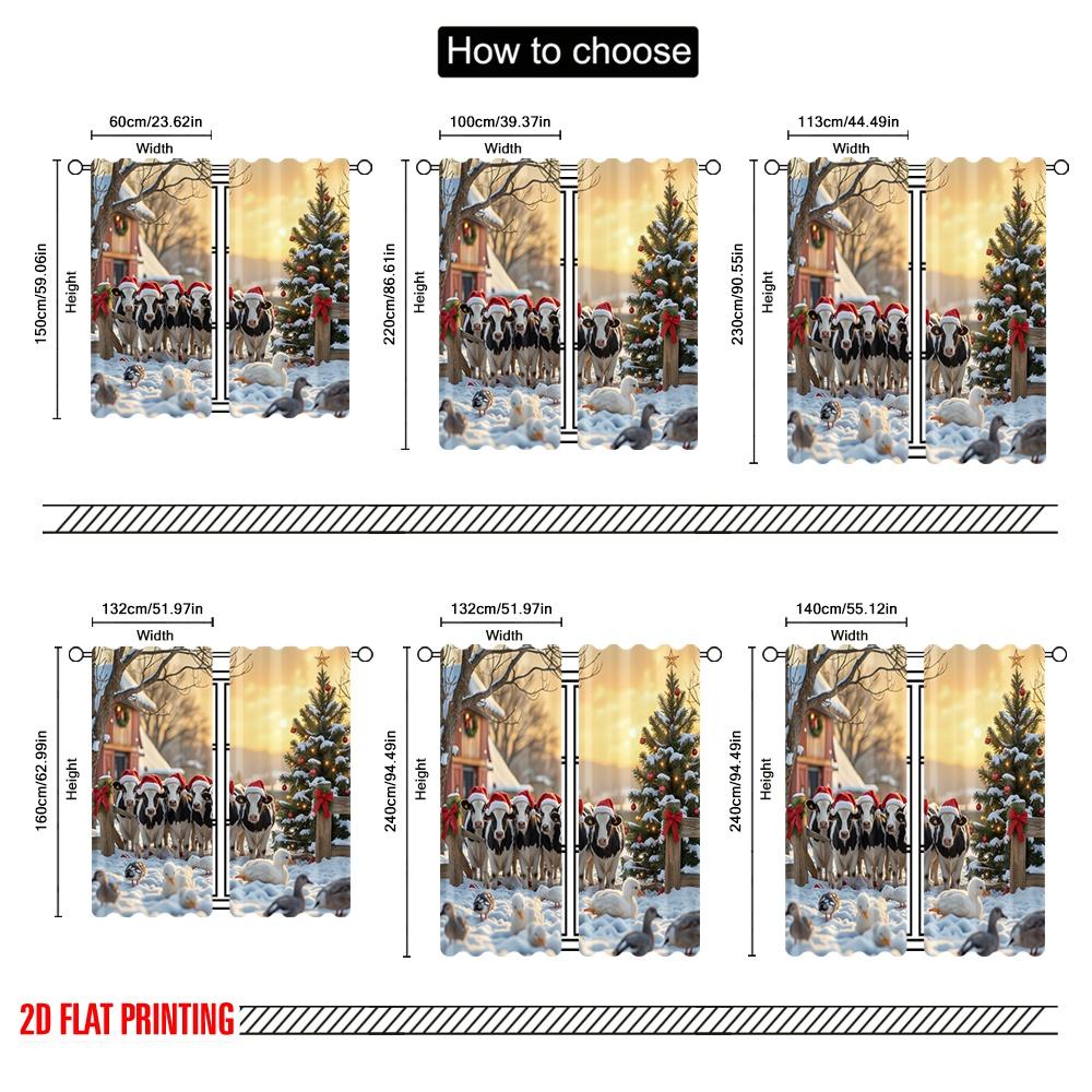 2pcs 2D Flat Printing Merry Christmas Curtains Merry Christmas Farm Cute Animals Polyester Without Electricity Party & Holiday