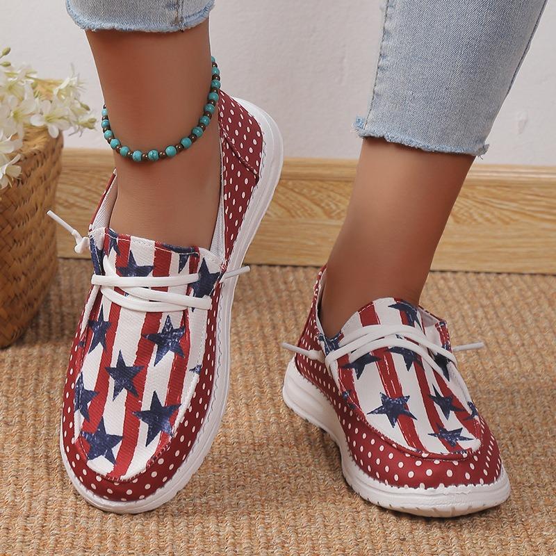 Plus-size Single Shoes Women's 2023 Spring New Star Stripe Low-top Pedaling Women's Shoes