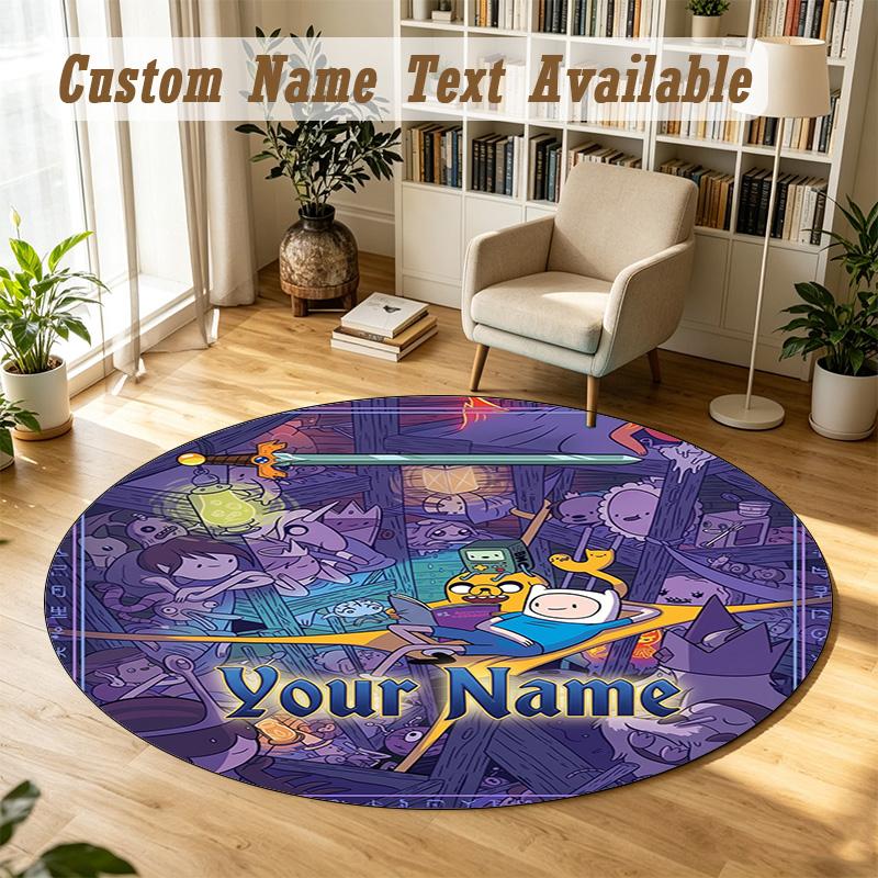 Round Rug Custom NameAdventure Time Pattern Non Slip Carpet Home Floor Decor