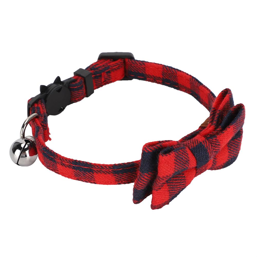 Cats Cute Bowknot Collars Plaid Tie Soft Cloth Bowtie with Bell Pets Decoration SuppliesRed