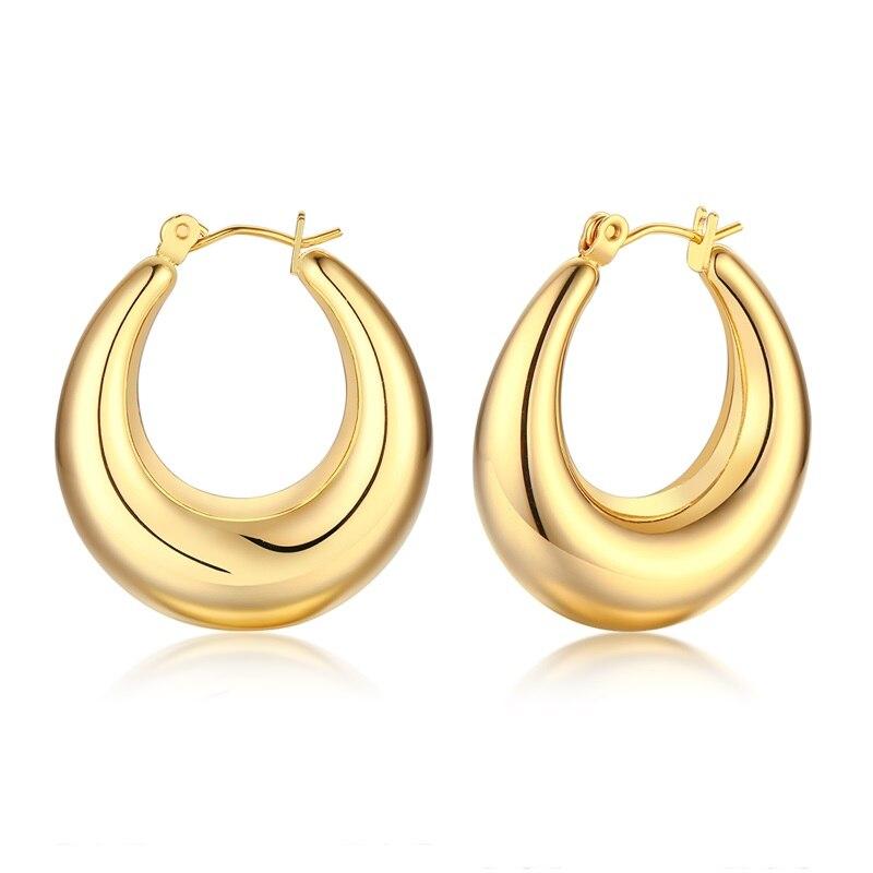Geometric Huggie Hoop Earrings for Women Stainless Steel Medium Thick Charm Bohe Female Cartilage Piercing