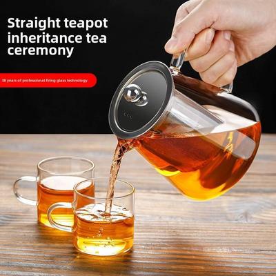 Hitzebeständige Teekanne aus Glas mit großem Fassungsvermögen und Filter für elektrische Keramikherde – Teekessel-Set mit Blumendesign