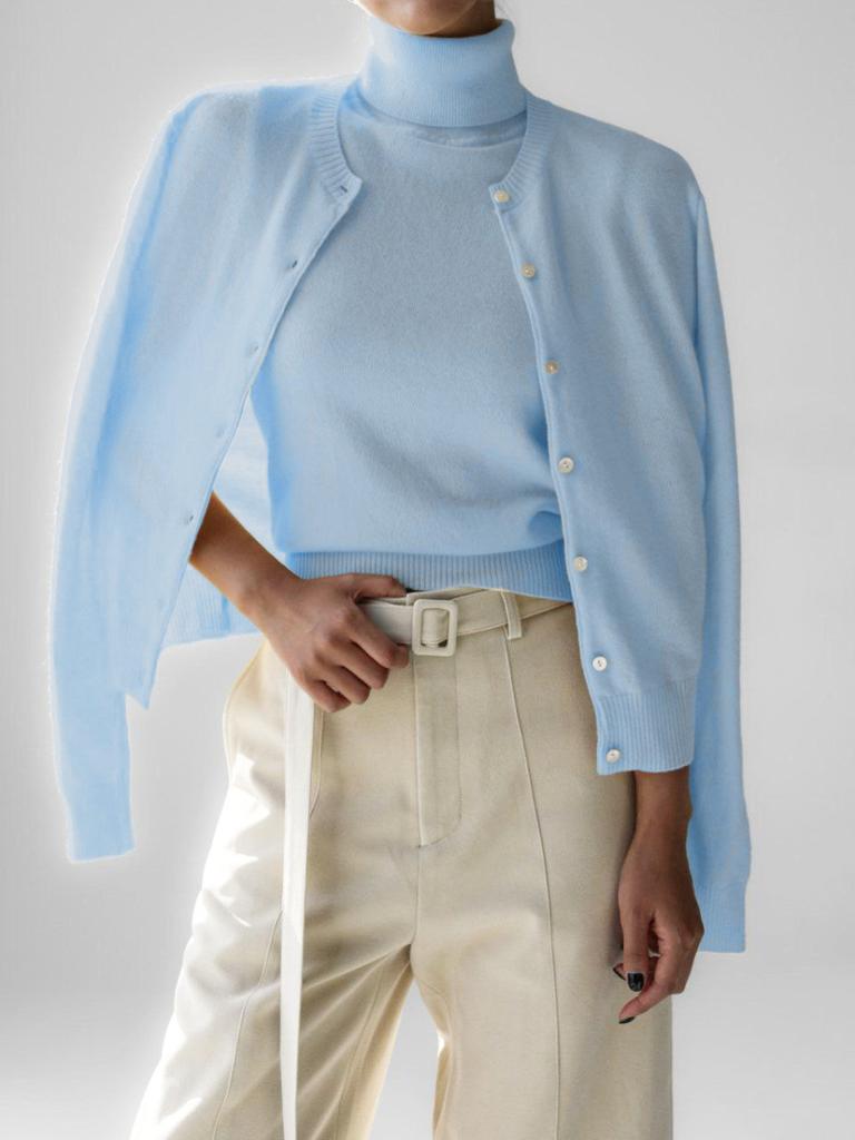 Blubelle Women's New Autumn Turtleneck Sleeveless Tank Top Soft Knit Button Up Cardigan Sweater Fashion Sets