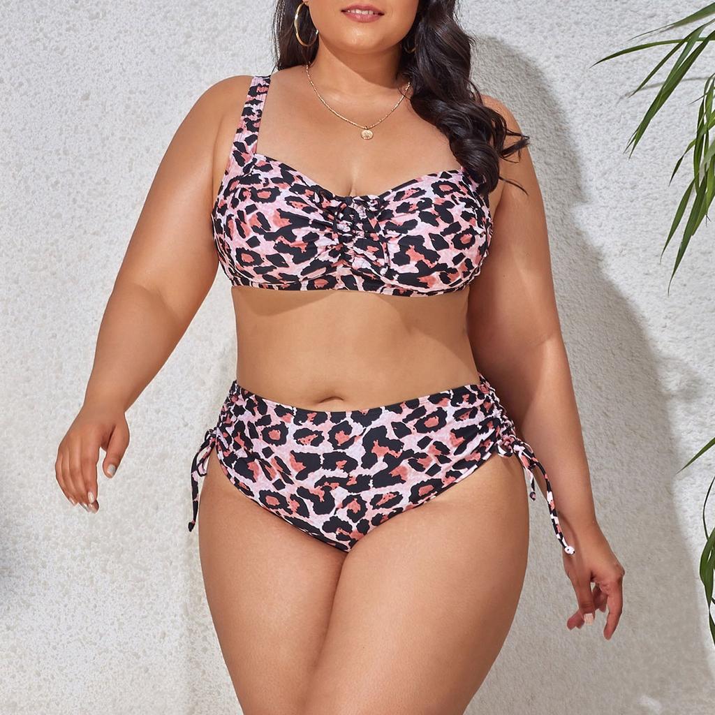 2025 New Summer Swimsuit Women'S Plus Size Biqunis Fashion Sexy Gather Chest European American Bikinis Swimwears Tankinis Set