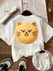 Cute Angry Cat Macaron Graphic TShirt Kawaii Kitty Dessert Print Tee Funny Cartoon Cookie Shirt Sweet Bakery Aesthetic Tshirt