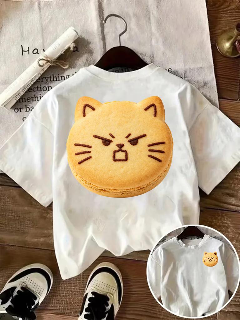 Cute Angry Cat Macaron Graphic TShirt Kawaii Kitty Dessert Print Tee Funny Cartoon Cookie Shirt Sweet Bakery Aesthetic Tshirt