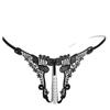 Pearl Massage Open Crotch Thong: Transparent Embroidery Low Waist T-Pant Lingerie