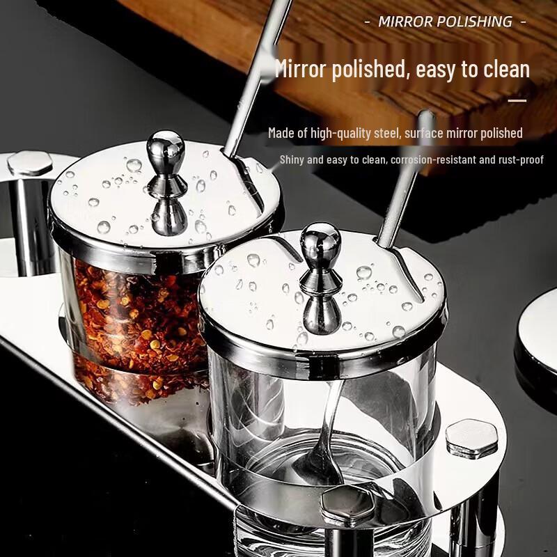3-Piece Stainless Steel & Glass Kitchen Spice Jar Set