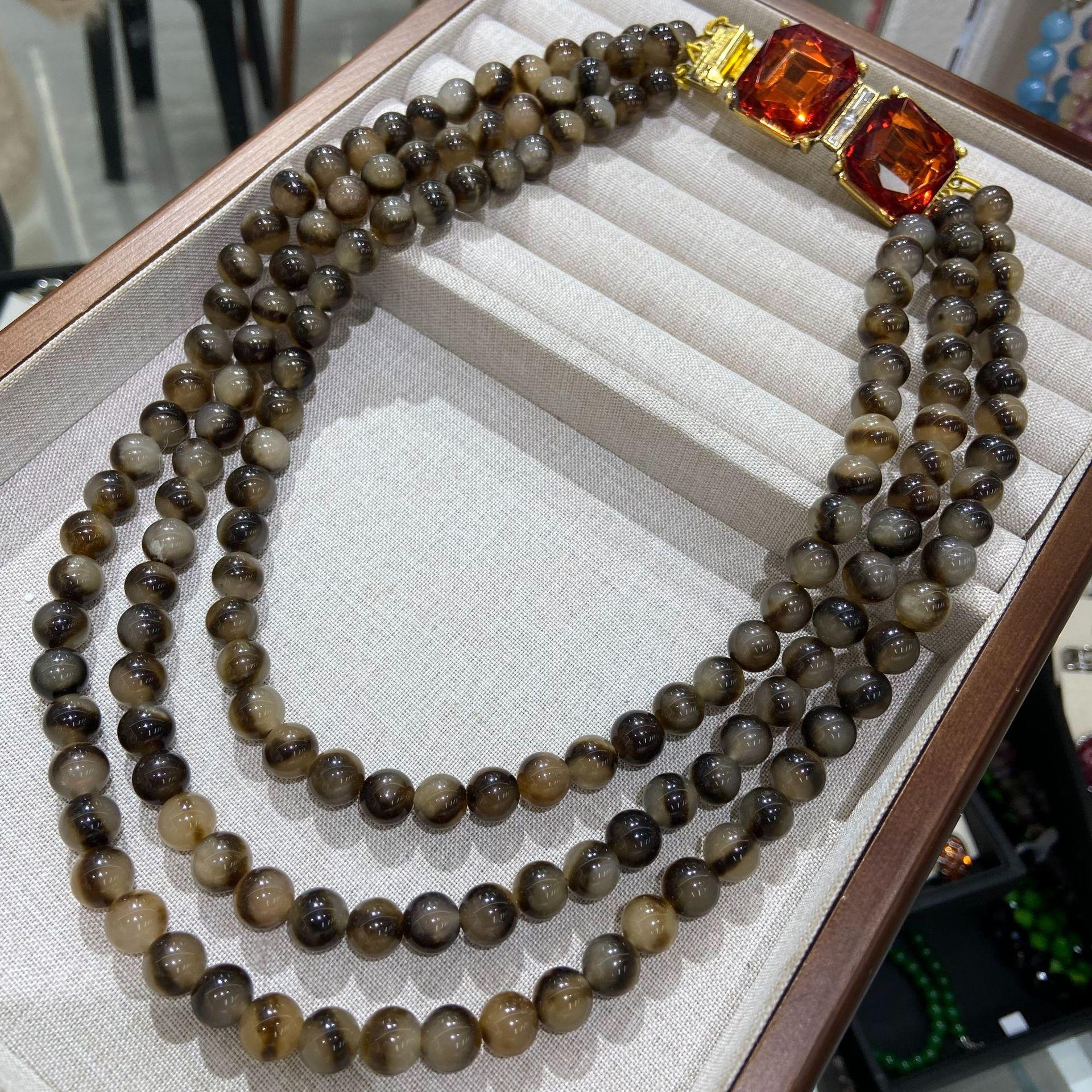 New Medieval Vintage National Style Retro Design Natural Stone New Chinese Beaded Necklace Earrings