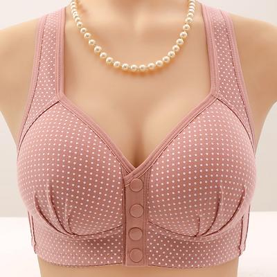 Middle-aged and Elderly Women's Front Buckle Cotton Underwear Without Steel Ring Sponge Thin Breathable Vest Large Size Bra