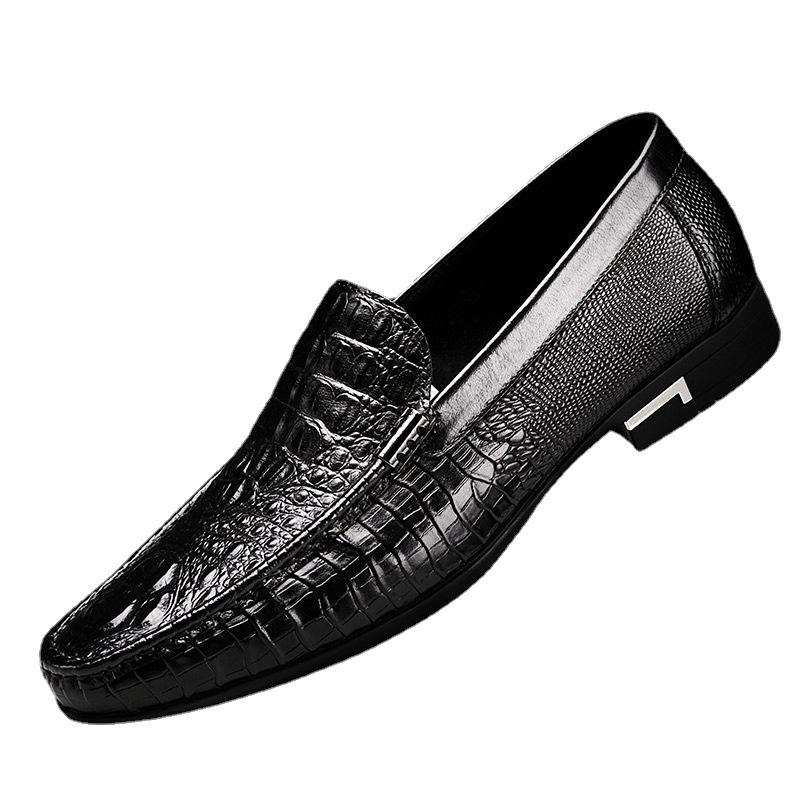 Neue Herrenschuhe mit Krokodilmuster, modische Herren-Fußlederschuhe, schwarz, bequeme Fahrschuhe, weiche Sohle, echtes Leder, Mütze-Schuhe