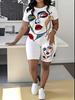 Butterfly European and American Women's Clothing Coconut Tree Printing T-Shirt Shorts Set Sports Suit