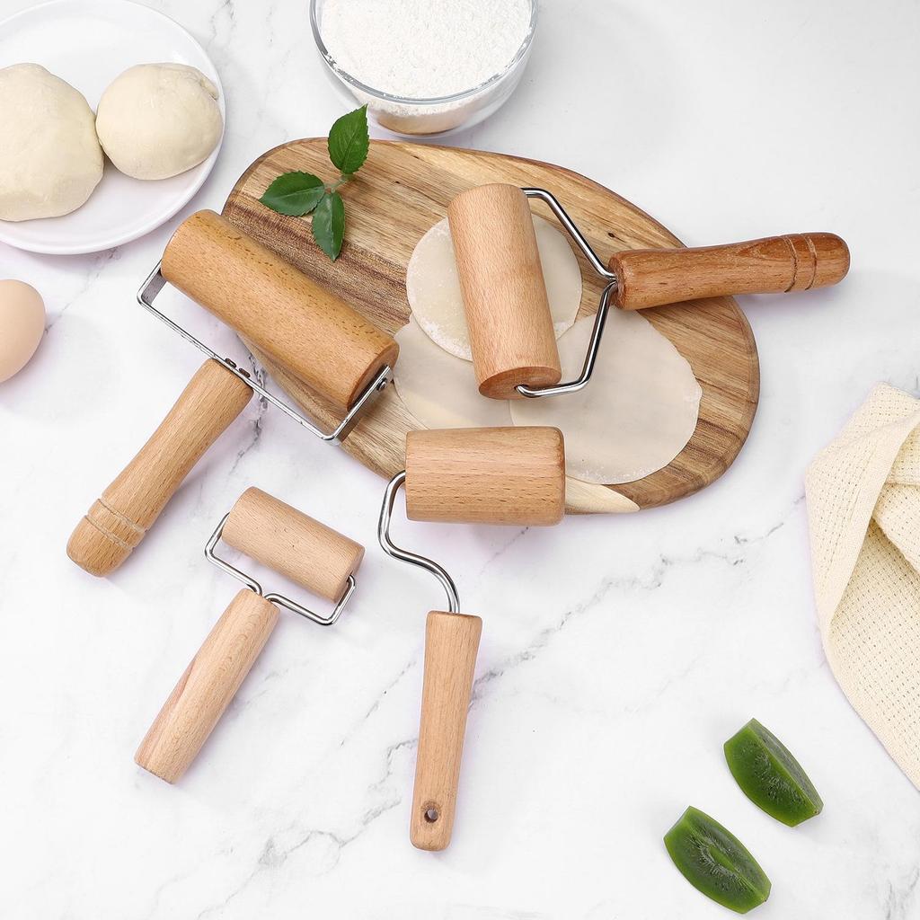 Beech Wood Double-Headed Rolling Pin with Solid Wooden Handle for Dumpling Skins and Baking