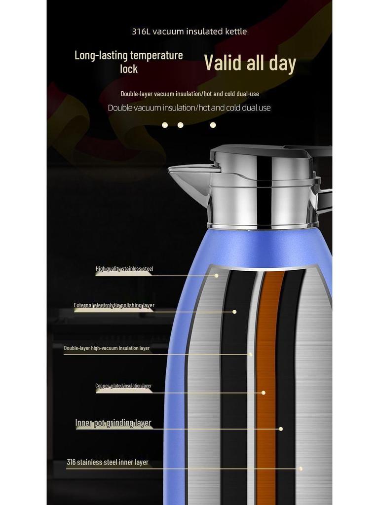 316 Stainless Steel Insulated Large Capacity Kettle - Long-lasting Vacuum Thermos for Boiling Water