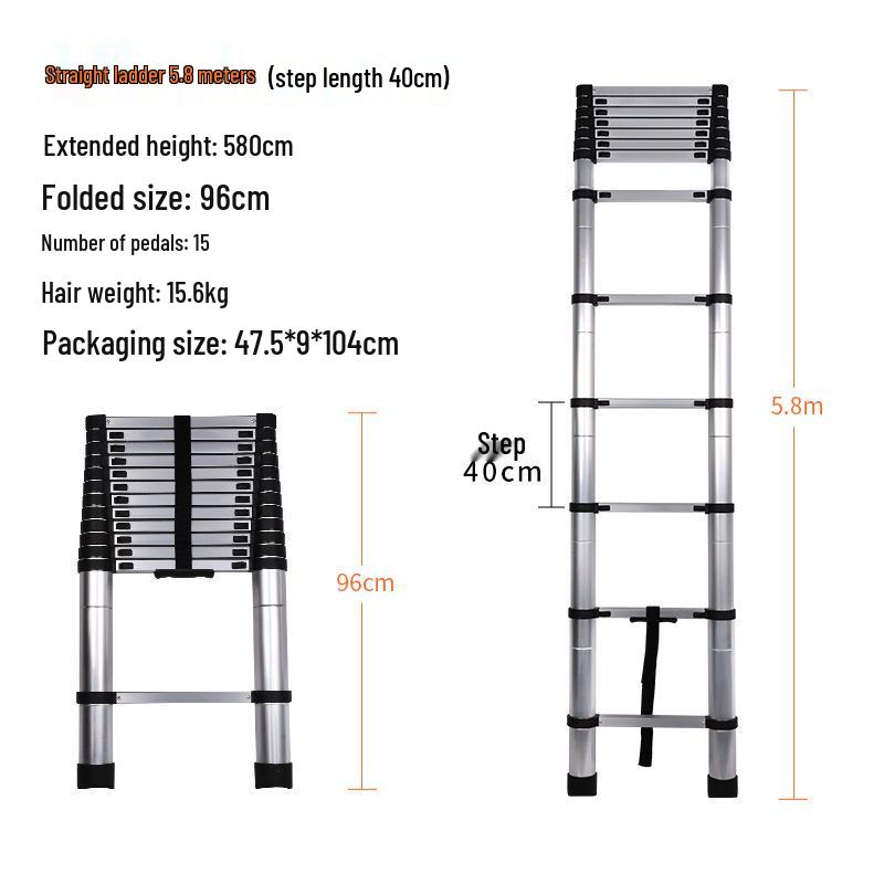 Lightweight Telescopic Aluminum Step Ladder - Foldable & Liftable for Indoor/Outdoor Use