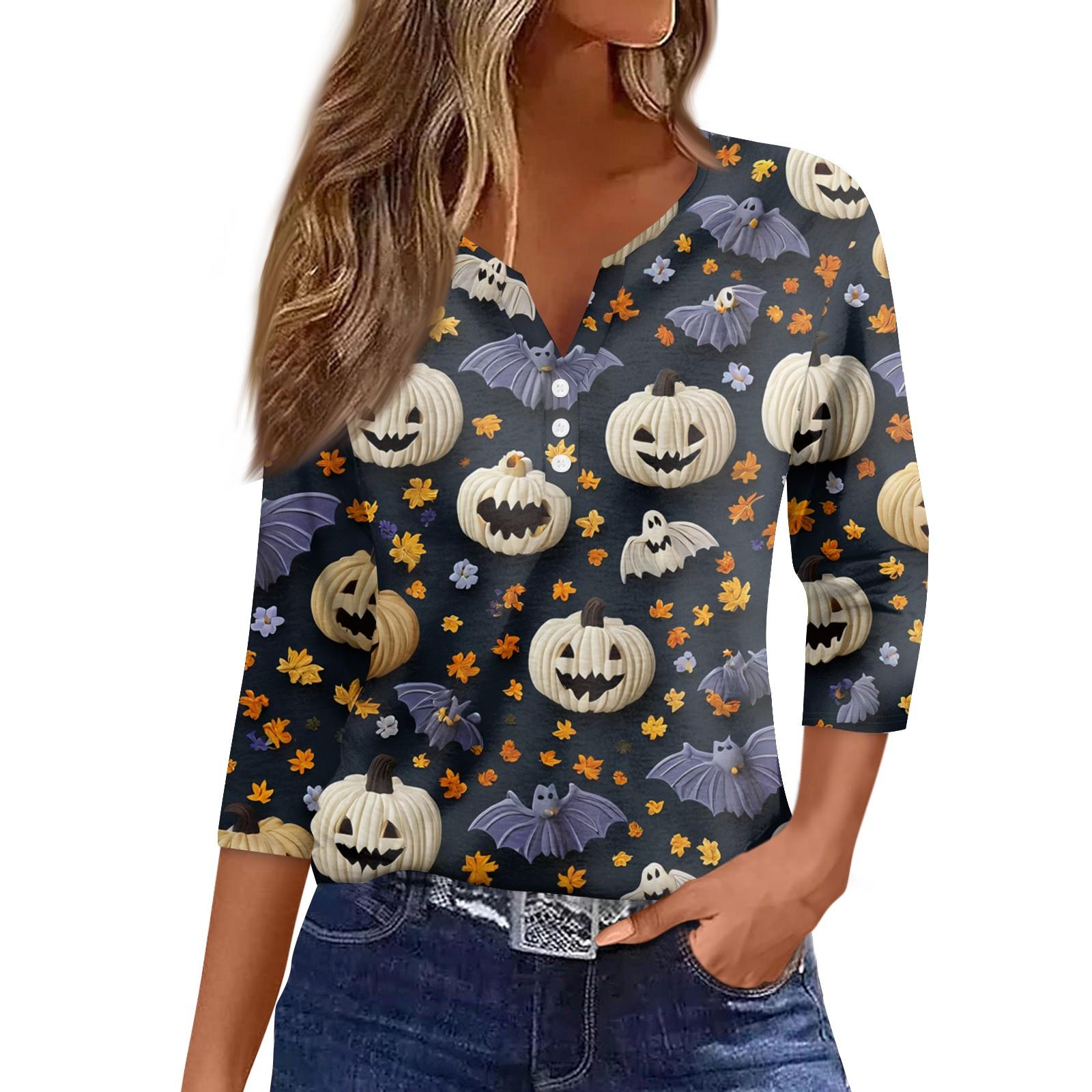 

Women s Casual Fashion Sexy Comfortable V-Neck Halloween Seven Sleeve Top XL