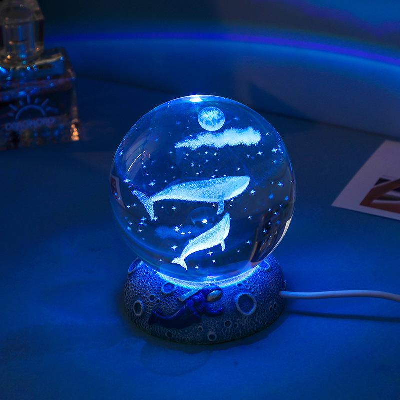 Cosmic 3D Crystal Ball Night Light with Seven-Color Resin Base
