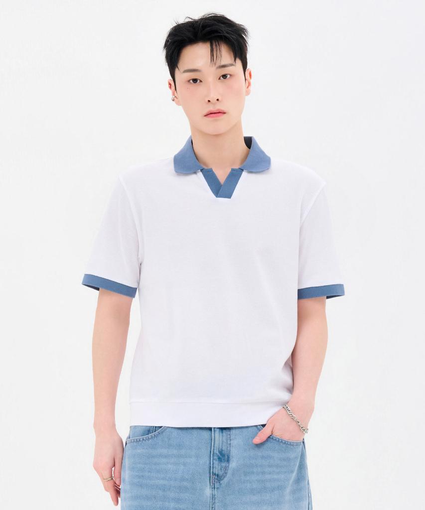 CHASECULT Men'S Open Collar Contrast Pique Short Sleeve T-Shirt-Fbrk5711D01