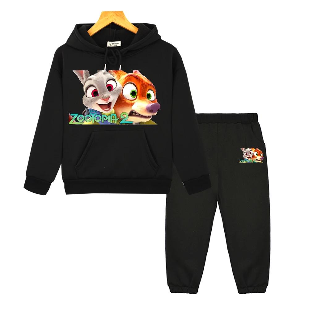 Jungen Mädchen Kapuzen Sportanzüge Zootopia 2 Lässige Hoodies Fleece Sweatshirt Pullover+Hose y2k sudadera Kinder Boutique Kleidung