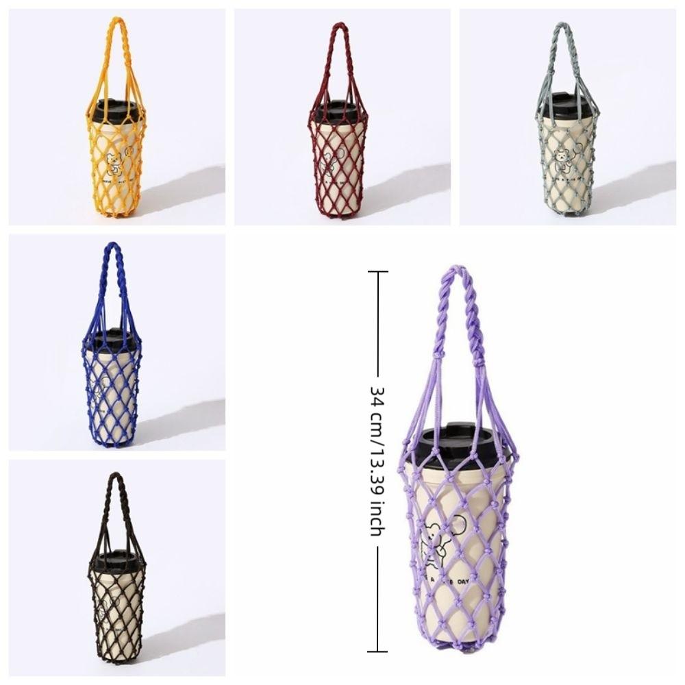 Cotton Rope Handheld Water Cup Mesh Bag Portable Water Bottle Bag Hollow Out Bottle Bag Walking