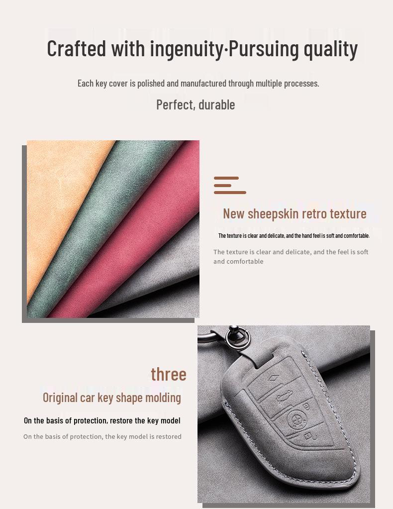 Compatible Leather Keychain Shell for BMW Series: Fits X1, X3, X5, 1 Series, 3 Series, 5 Series, 6 Series, 7 Series, NFC Card Snap