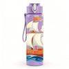 1PC Old Fashion Sailboat Ocean Pattern 750ml Color Plastic Sports Water Bottle Leakproof Flip Straw Lid Suitable for Sports Office Home Use