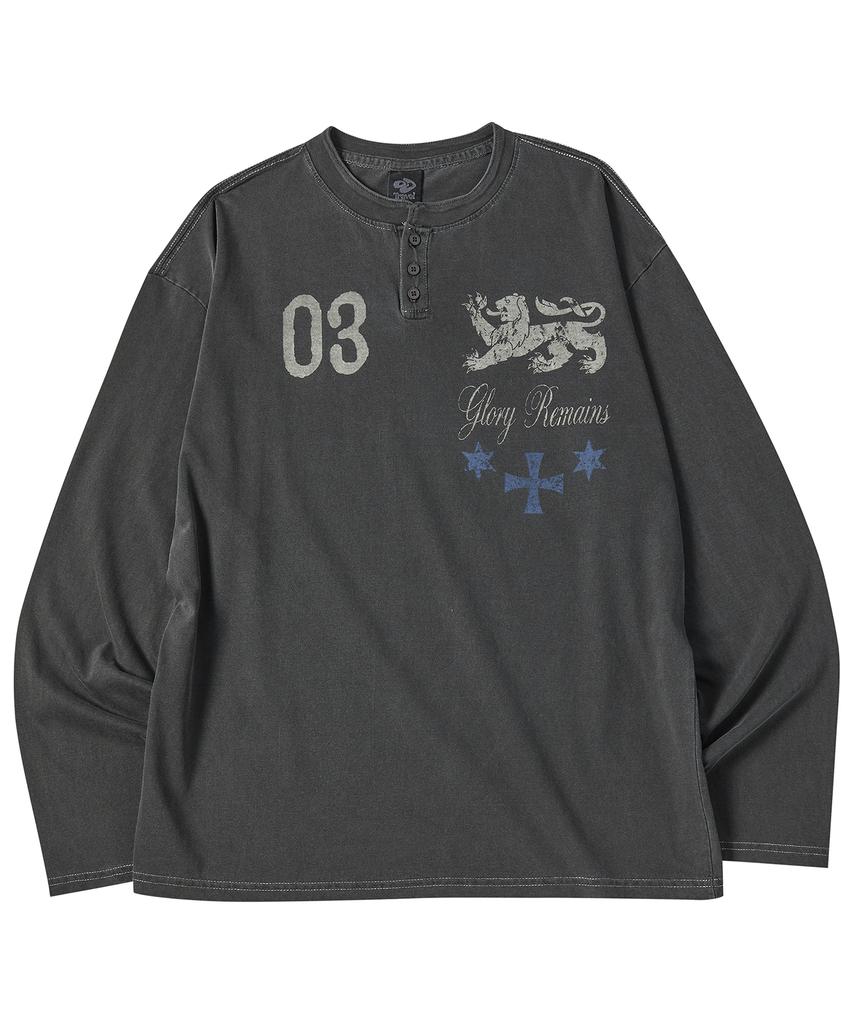 TRAVEL Glory Remains Pigment Henley Neck Long Sleeve Black Charcoal