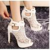 Sexy Mesh Fabric Platform High Heels Boots Sandals Women Peep Toe Nightclub Party Stiletto Female Shoes