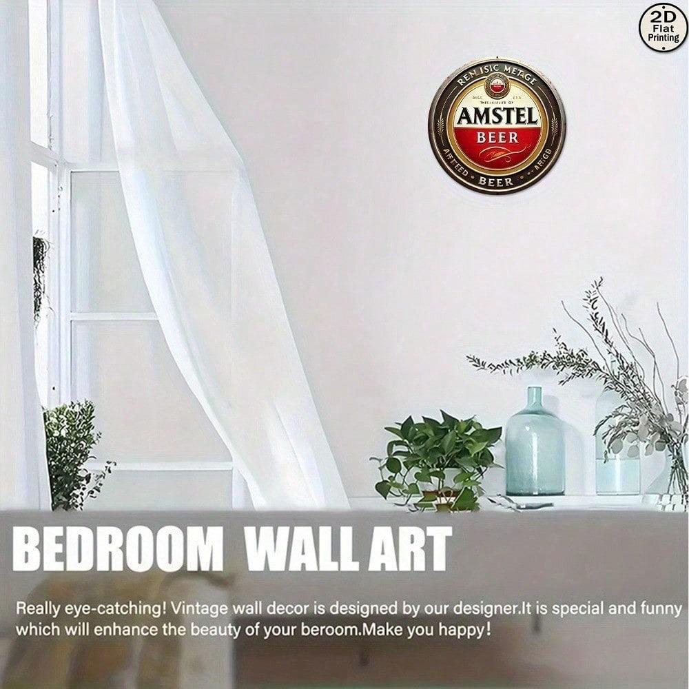 1pc Amstel Beer Vintage Metal Tin Sign 8x8 Inch Round Retro Wall Art Bar Home Pub Decor