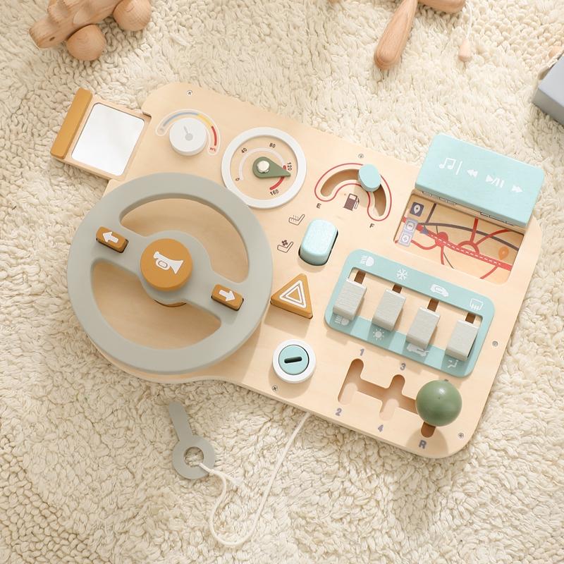 Baby Montessori Toys Steering Wooden Car Blocks Steering Wheel Activity Busy Board for Toddlers Sensory Early Education Toy Gift