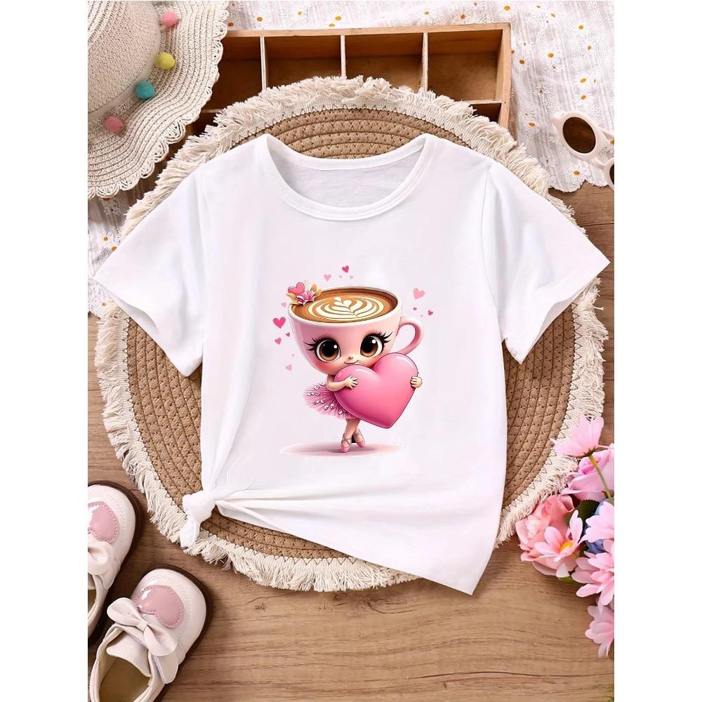 BALLERINA CAPPUCCINA Children's Casual Short-sleeved T-shirt with Gold Letters Cartoon Ballerina Cappuccino Print Top