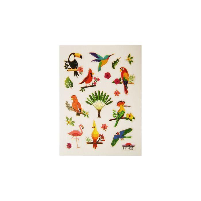 Autocollants - GLOBAL GIFT - Oiseaux Tropicaux - Multicolore - PVC - 1,8 cm