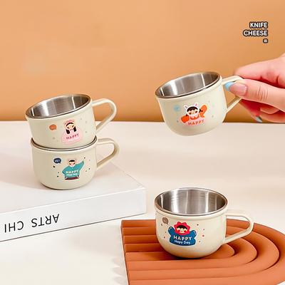 Mini Cartoon Children Water Cup With Handle 304 Stainless Steel Double Wall Milk Coffee Mug Durable Anti Scalding Drinking Cup