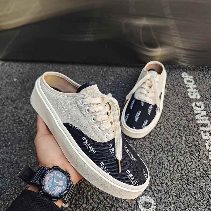 Summer Canvas Half Shoes for Men Leather Shoes Men Mules Casual Shoes Men Fashion Social Big Size Elegantes Walking Shoes