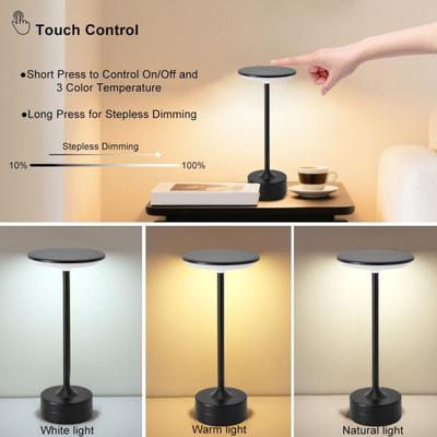 Touch Control LED Lamp Rechargeable Night Light with 3 Color Temperatures Portable Cordless Nightstand Light for Bedside Desk &Restaurant
