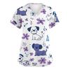 Women's Fashion Printed Short Sleeve V-Neck Top Small Pocket Work T-Shirt