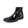 Plus Size High-Top Martin Boots: Men's British Style Glossy Patent Leather Chain Boots for Autumn/Winter 2025