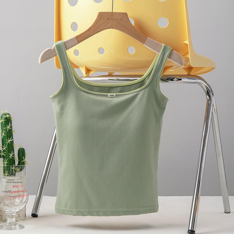 Bílé šněrovací tílko s podprsenkou pro ženy na jaro a léto, kontrastní barvy pro vnější vrstvu, s vycpávkami na prsa, prsní vnitřní top bez rukávů