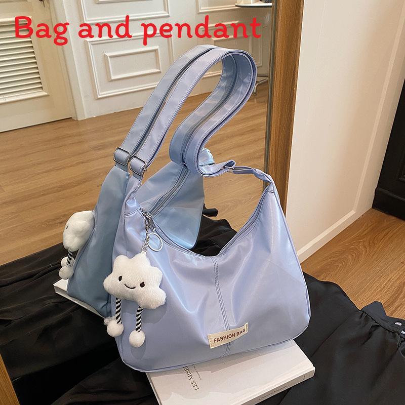 Simple Solid Color Letter Decoration Women Casual Shoulder Bag With Pendant For Daily Use