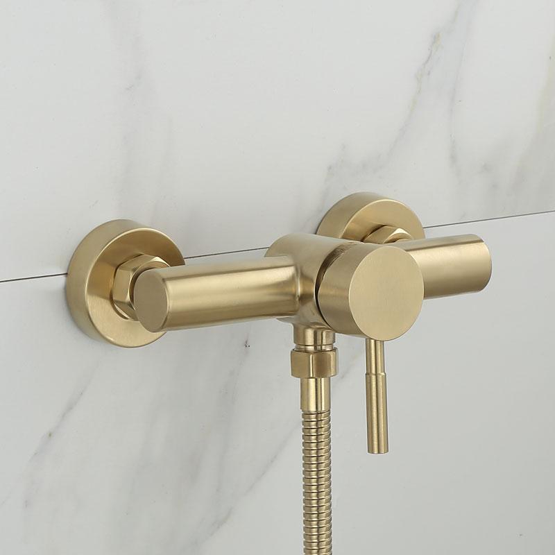 Tuqiu Bathroom Shower Faucet Set Wall Mounted Brushed Gold Shower Faucet, Bathroom Cold and Hot Bath and Shower Mixer Taps Brass