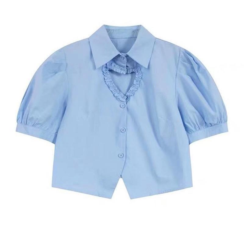 

Полая рубашка Design Sense Sweet and Spicy Love, модная шикарная и тонкая рубашка с короткими рукавами и короткими рукавами для студенток L небесно-голубой