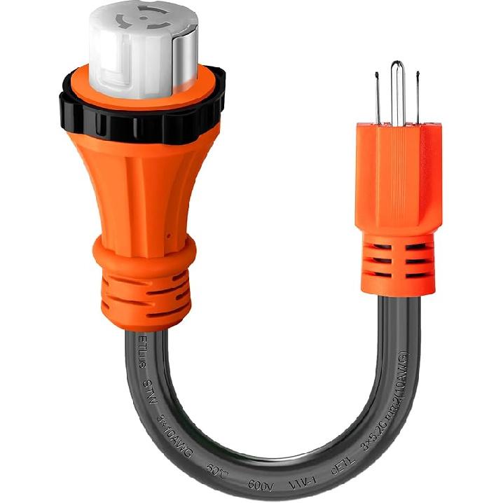 30 Amp To 110 Volt RV Adapter Cord With LED Power Indicator, NEMA 5-15P To NEMA L5-30R 110 Volt RV Adapter 90° With Upgraded Grip Handle,10/3 Gauge